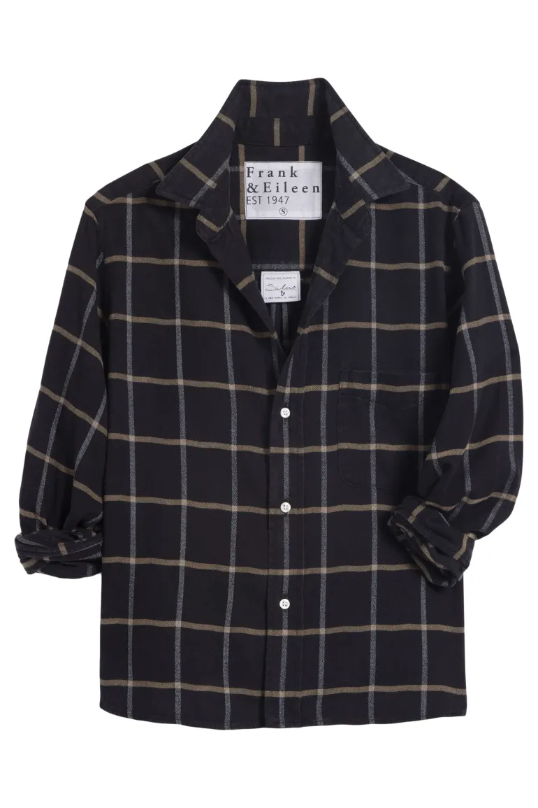 Frank & Eileen Silvio Untuckable Button Up in Black with Camel Windowpane