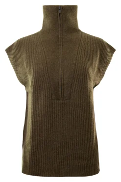 Kujten Frida Sleeveless Turtleneck Sweater in Kaki Chine