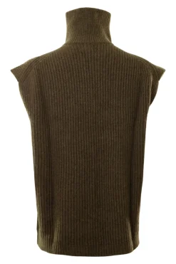 Kujten Frida Sleeveless Turtleneck Sweater in Kaki Chine