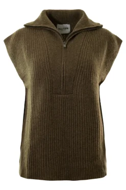 Kujten Frida Sleeveless Turtleneck Sweater in Kaki Chine