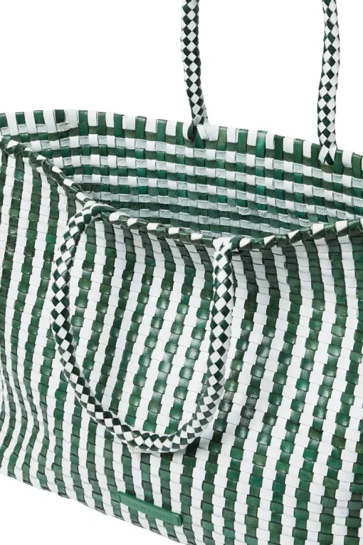 Loeffler Randall Klara Check Woven Tote in Emerald White