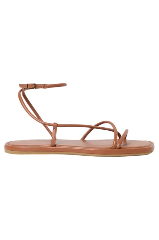 Loeffler Randall Noor Leather Flat Sandal in Timber