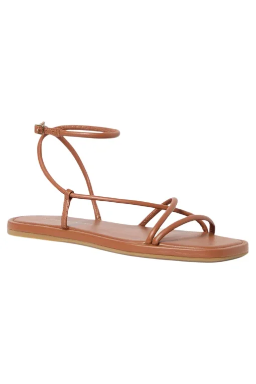Loeffler Randall Noor Leather Flat Sandal in Timber