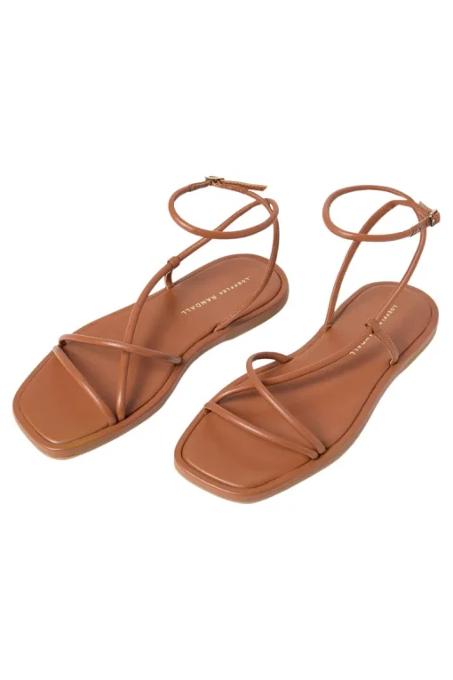 Loeffler Randall Noor Leather Flat Sandal in Timber