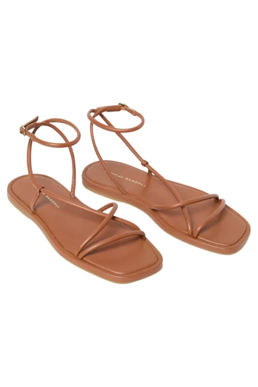 Loeffler Randall Noor Leather Flat Sandal in Timber
