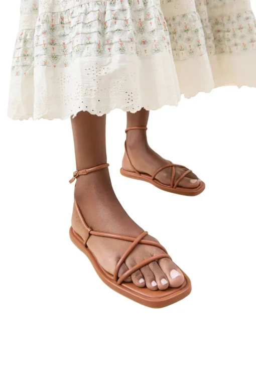 Loeffler Randall Noor Leather Flat Sandal in Timber