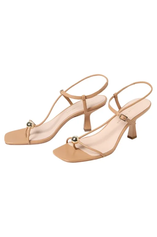 Loeffler Randall Triana Leather Mid-Heel Sandal in Dune