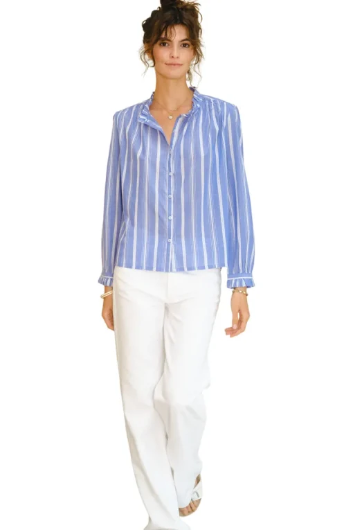 M.A.B.E. Chrissie Long Sleeve Top in Blue Stripe