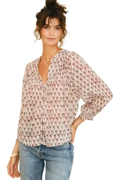 M.A.B.E. Kiki Printed Long Sleeve Top in Blue