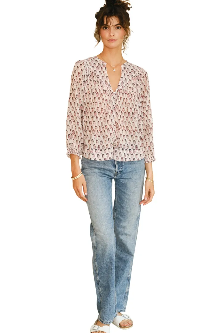 M.A.B.E. Kiki Printed Long Sleeve Top in Blue