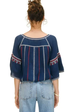 M.A.B.E. Lena Embroidered Top in Navy