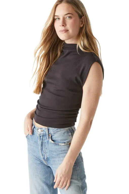 Michael Stars Amara Power Shoulder Tank in Black