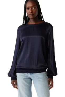 Michael Stars Ariel Satin Sweatshirt in Nocturnal