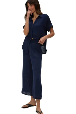 Michael Stars Medina Cropped Gauze Pants in Nocturnal