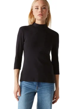 Michael Stars Nico Mock Neck Tee in Black