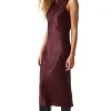 Michael Stars Seema Hammered Satin Midi Dress in Beetroot