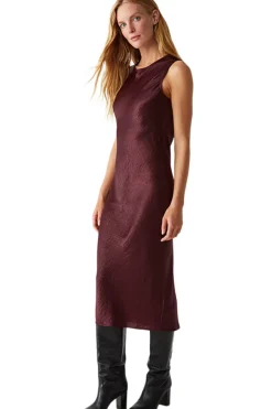 Michael Stars Seema Hammered Satin Midi Dress in Beetroot