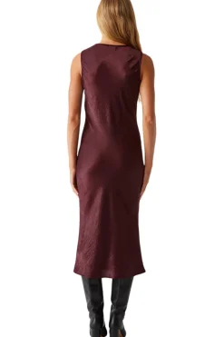 Michael Stars Seema Hammered Satin Midi Dress in Beetroot