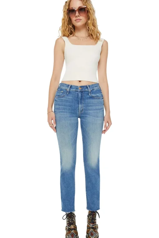 MOTHER Denim Mid Rise Rider Flood in Monkey in the Middle