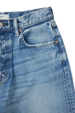 Moussy Denim Mabel Wide Straight Cropped Jeans in Blue