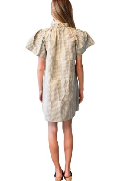Never A Wallflower Elastic Collar Shift Dress in Small Check