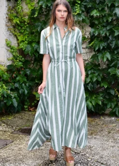 Never A Wallflower Kelli Short Sleeve Maxi Dress Green Stripe