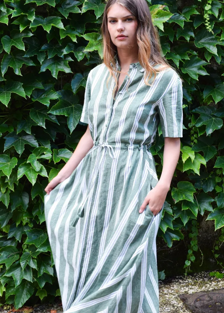 Never A Wallflower Kelli Short Sleeve Maxi Dress Green Stripe