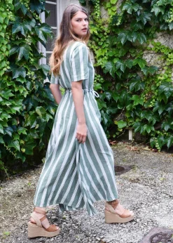 Never A Wallflower Kelli Short Sleeve Maxi Dress Green Stripe