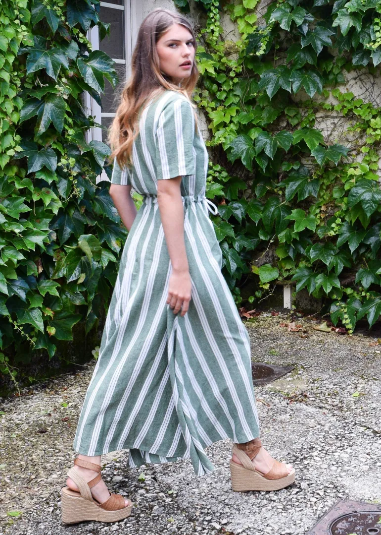 Never A Wallflower Kelli Short Sleeve Maxi Dress Green Stripe