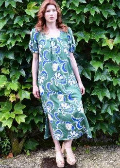 Never A Wallflower Square Neck Maxi Dress in Crewel Work