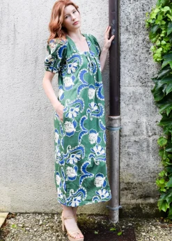 Never A Wallflower Square Neck Maxi Dress in Crewel Work