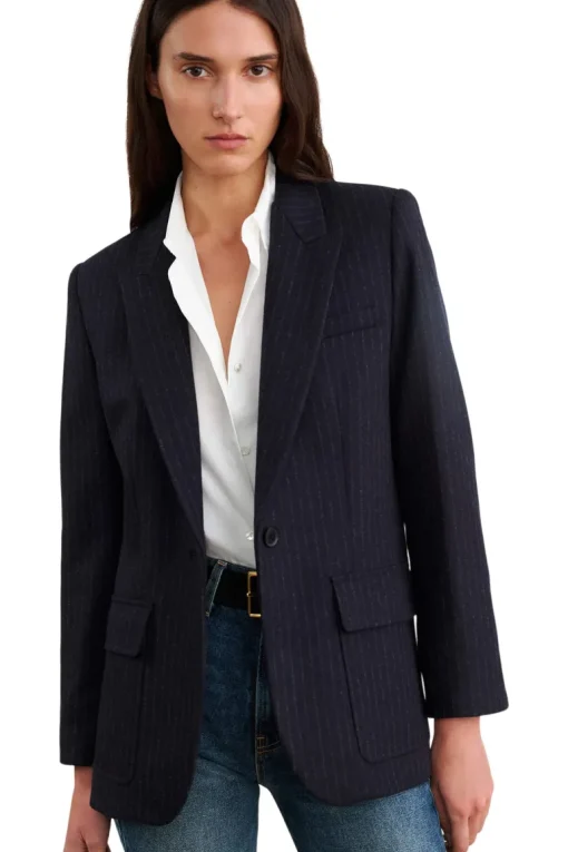 Nili Lotan Brittan Jacket in Midnight Pinstripes
