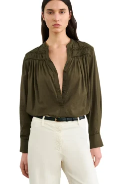 Nili Lotan Clarys Top in Olive Green