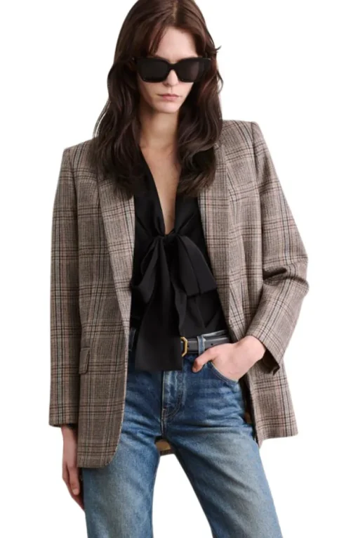 Nili Lotan Diane Blazer in Sand Plaid