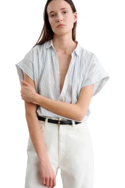 Nili Lotan Normandy Blouse in Ivory Blue Stripes