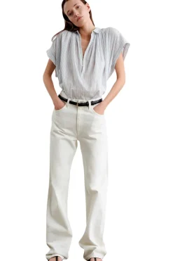 Nili Lotan Normandy Blouse in Ivory Blue Stripes