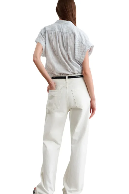 Nili Lotan Normandy Blouse in Ivory Blue Stripes