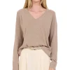 One Grey Day Sloan Linen V-neck Sweater in Stone