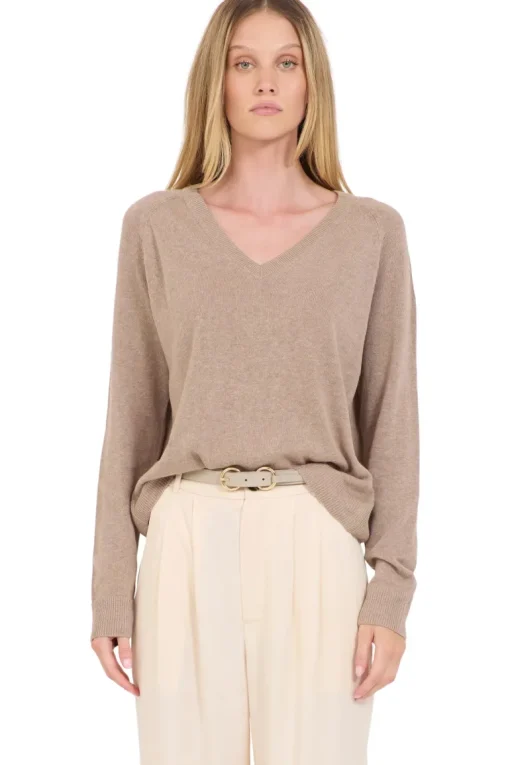 One Grey Day Sloan Linen V-neck Sweater in Stone