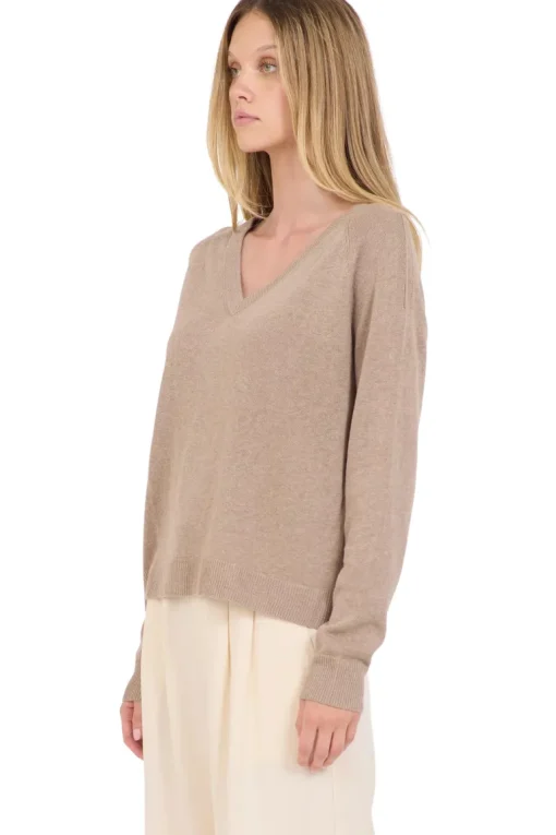 One Grey Day Sloan Linen V-neck Sweater in Stone