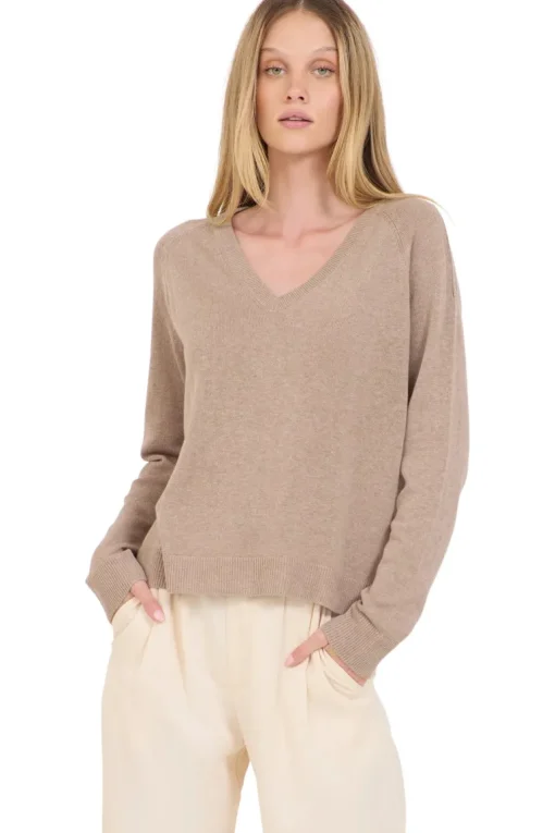 One Grey Day Sloan Linen V-neck Sweater in Stone