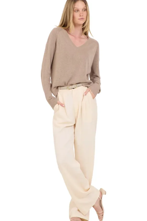 One Grey Day Sloan Linen V-neck Sweater in Stone