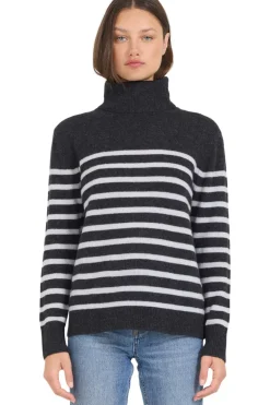 One Grey Day Sloane Cashmere Turtleneck in Charcoal Combo