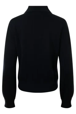 Repeat Cashmere Fine Knit Polo Neck Cardigan in Navy