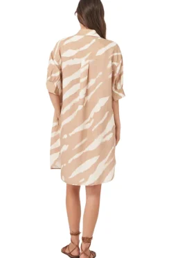 Repeat Cashmere Linen Blend Shirt Dress with Animal Print in Gold