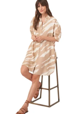 Repeat Cashmere Linen Blend Shirt Dress with Animal Print in Gold