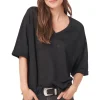 Repeat Cashmere Linen V-neck Sweater in Black