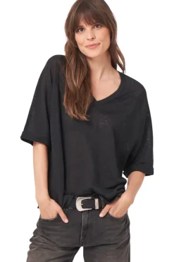 Repeat Cashmere Linen V-neck Sweater in Black