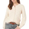 Repeat Cashmere Pure Cotton Pointelle Cardigan with Pearl Buttons in Ivory