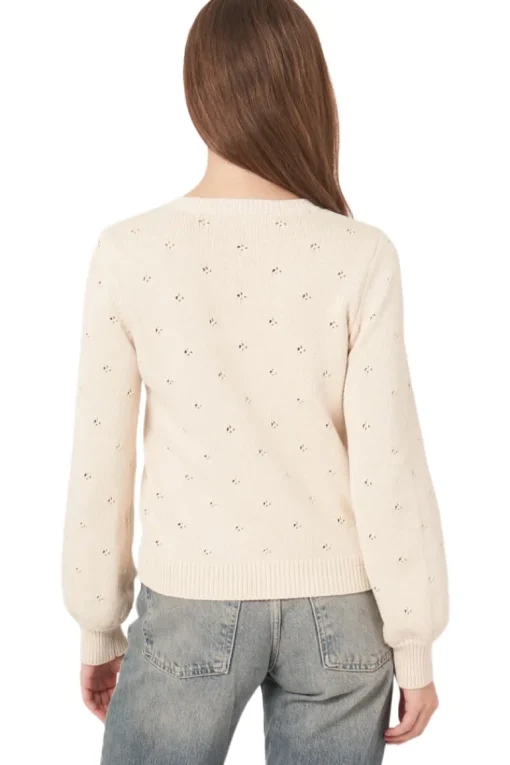 Repeat Cashmere Pure Cotton Pointelle Cardigan with Pearl Buttons in Ivory